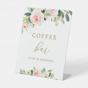 Elegante Roze Bloemig Koffiebar Bord Reclamebord Met Voetstuk