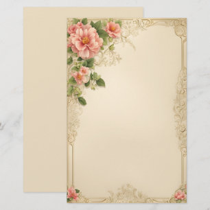 Elegante roze bloemig op ivoren achtergrond briefpapier