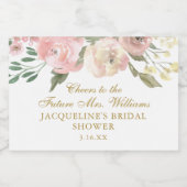 Elegante Roze Bloemige Aangepaste Gouden Bruiloft  Sparkling Wijnetiket (Enkel label)