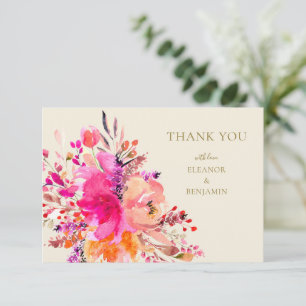 Elegante Roze Bloemige Aangepaste Namen Trouwkaart Bedankkaart