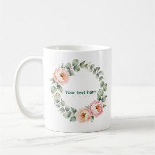 Elegante Roze Bloemige Aquarel Krans Persoonlijk Koffiemok