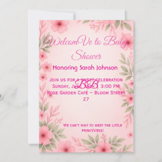 Elegante Roze Bloemige Baby Shower Uitnodiging