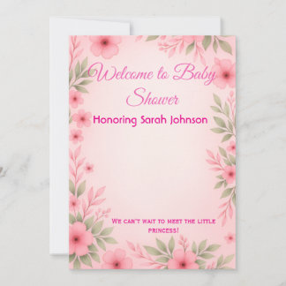 Elegante Roze Bloemige Baby Shower Uitnodiging