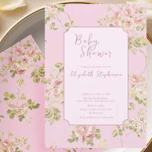 Elegante roze bloemige babyshower uitnodiging