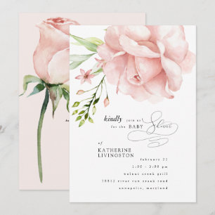 Elegante roze bloemige babyshower uitnodiging