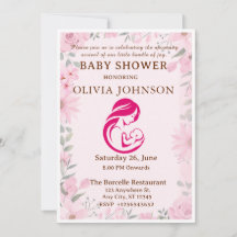 Elegante roze bloemige babyshower uitnodigingskaar