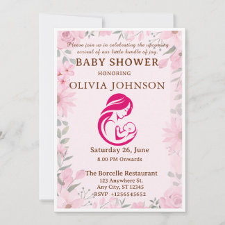 Elegante roze bloemige babyshower uitnodigingskaar kaart