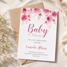 Elegante roze bloemige babyshower uitnodigingskaar