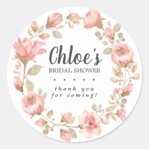 Elegante Roze Bloemige Bruidsdouche Dank Je Wel Ronde Sticker