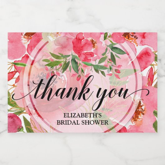 Elegante Roze Bloemige Bruidsdouche Mini Sparkling Wijnetiket (Enkel label)