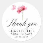 Elegante Roze Bloemige Bruidsdouche Ronde Sticker (Voorkant)