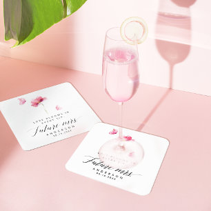 Elegante Roze Bloemige Bruidsdouche Vierkante Kartonnen Onderzetter