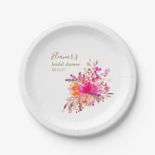 Elegante Roze Bloemige Bruiloft Favor Papieren Bordje