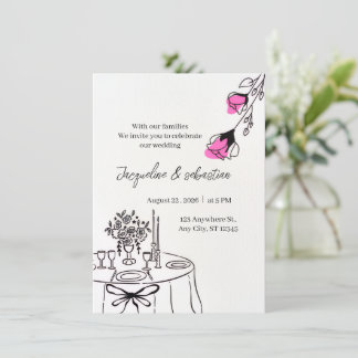 Elegante Roze Bloemige Bruiloft Kaart