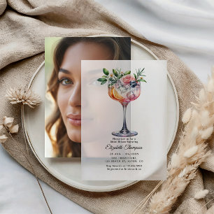 Elegante Roze Bloemige Cocktail Bruidsdouche Vellum Uitnodigingen
