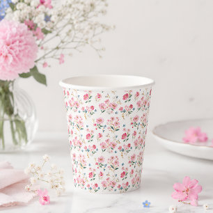 Elegante Roze Bloemige Coquette Verjaardag  Papieren Bekers