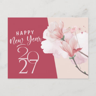 Elegante Roze Bloemige Gelukkig Nieuwjaar 2027 Bri Briefkaart
