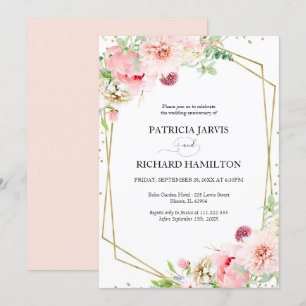 Elegante Roze Bloemige Geometrische Huwelijksverja Kaart