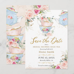Elegante Roze Bloemige Hoge Theepartij Bruidsdiner Save The Date