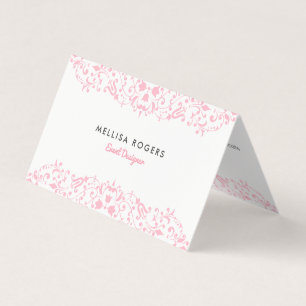 Elegante Roze Bloemige Krullen Kant Visitekaartjes