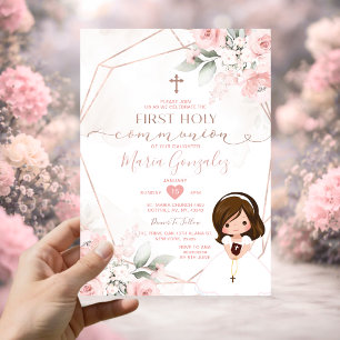 Elegante Roze Bloemige Lieve Meisje Eerste Heilige Kaart