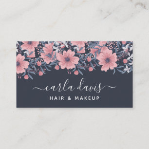 Elegante Roze Bloemige Marine Watercolor Zakelijk Visitekaartje