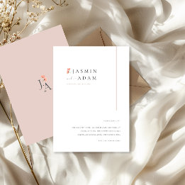 Elegante Roze Bloemige Monogram Huwelijksdetails Informatiekaartje