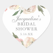 Elegante Roze Bloemige Persoonlijke Bruidsontvangs Hart Sticker (Voorkant)
