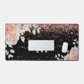 Elegante Roze Bloemige Roze Gouden Glitter Monogra Bureaumat (Keyboard & Muis)