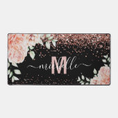 Elegante Roze Bloemige Roze Gouden Glitter Monogra Bureaumat (Voorkant)