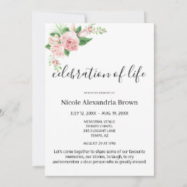 Elegante roze bloemige smaakvolle viering begrafen kaart