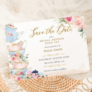 Elegante Roze Bloemige Theepartij Bruidsdiner Save The Date