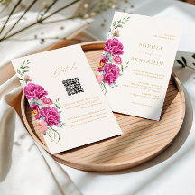 Elegante Roze Bloemige Trouw-QR-code Vet