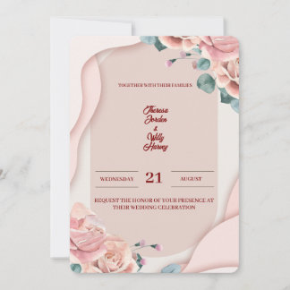 Elegante roze bloemige trouwuitnodiging | Elegant Kaart