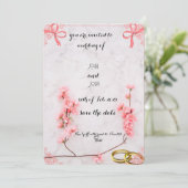 Elegante roze bloemige trouwuitnodiging met marmer save the date (Staand voorkant)