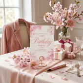 Elegante roze bloemige verjaardagsuitnodiging kaart