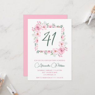 Elegante Roze Bloemige Waterverf 41e verjaardag  Kaart