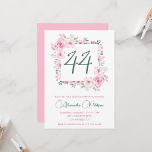 Elegante Roze Bloemige Waterverf 44e verjaardag Kaart