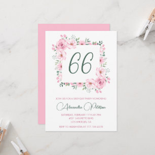 Elegante Roze Bloemige Waterverf 66e verjaardag Kaart