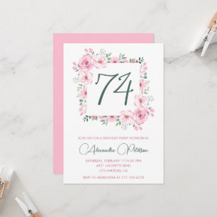 Elegante Roze Bloemige Waterverf 74e verjaardag Kaart