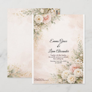 Elegante Roze Bloemige Waterverf Trouwdag Briefkaart