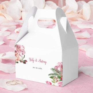 Elegante roze bloemige zeshoekige bewaarcontainer bedankdoosjes