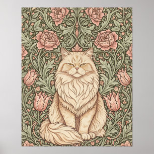 Elegante Roze Bloemkatposter William Morris Kunst Poster