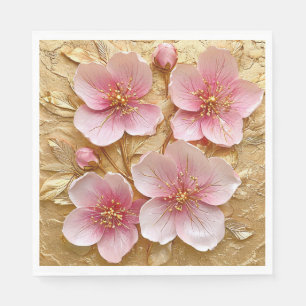 Elegante Roze Bloemkunst met Levendige Bloesems Servet