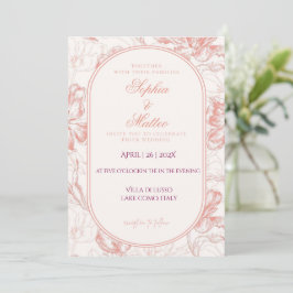 Elegante Roze Bloemrijke Boog Trouwuitnodiging Kaart
