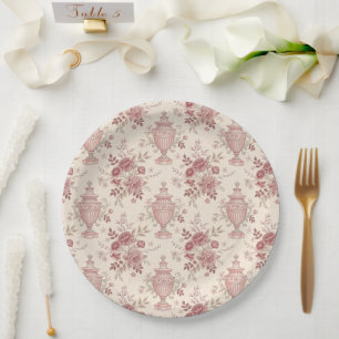 Elegante Roze Bloemrijke Fantasie Vazen Papieren Bordje