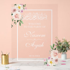 Elegante roze bloemrijke islamitische Arabische pa Acryl Bord
