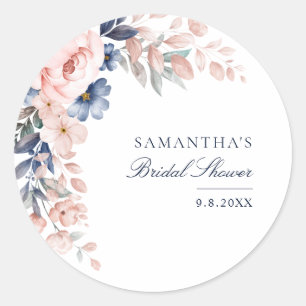 Elegante Roze Bloemrijke Script Bruidsdouche Ronde Sticker