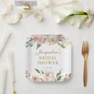 Elegante Roze Bloemstuk Aangepaste Gouden Bruiloft Papieren Bordje