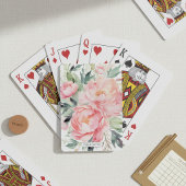 Elegante Roze Bloemstuk Met Eigen Naam Pokerkaarten